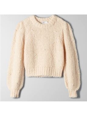 Aritzia Cream Pearl embellished Mohair-Style Crewneck Sweater